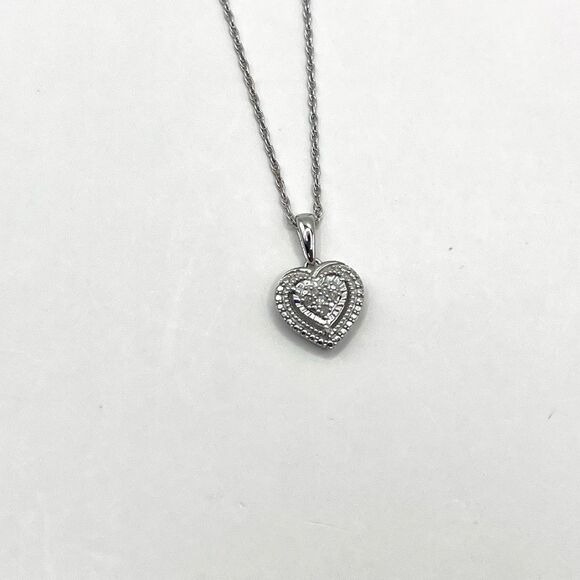 Heart Shaped Natural Diamond Sterling Silver Necklace - Picture 4 of 8